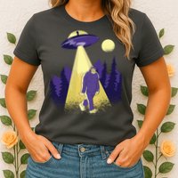 Aliens Kidnapping Bigfoot Womens T-Shirt