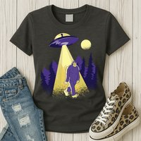 Aliens Kidnapping Bigfoot Womens T-Shirt