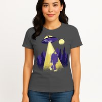 Aliens Kidnapping Bigfoot Womens T-Shirt