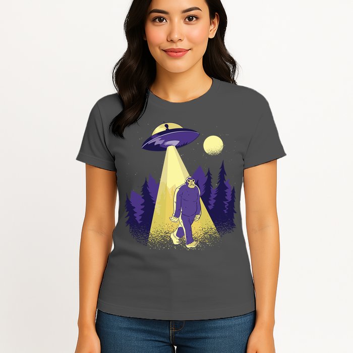Aliens Kidnapping Bigfoot Womens T-Shirt