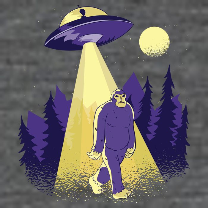 Aliens Kidnapping Bigfoot Womens T-Shirt