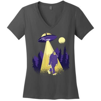 Aliens Kidnapping Bigfoot Women's V-Neck T-Shirt