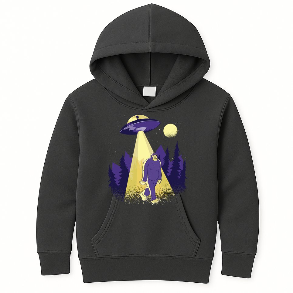 Aliens Kidnapping Bigfoot Kids Hoodie