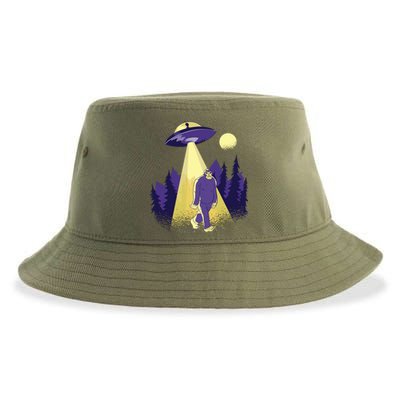 Aliens Kidnapping Bigfoot Sustainable Bucket Hat