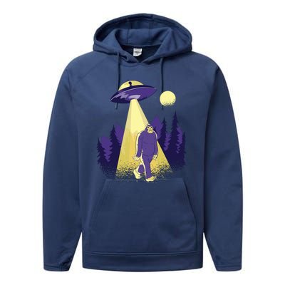 Aliens Kidnapping Bigfoot Performance Fleece Hoodie