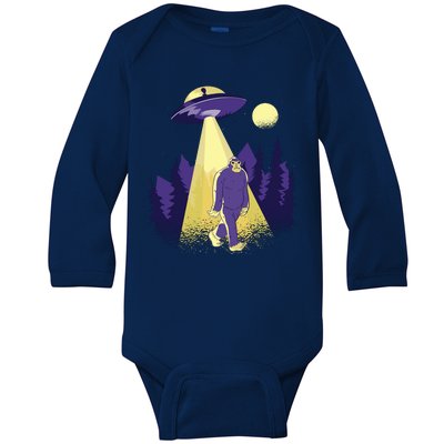 Aliens Kidnapping Bigfoot Baby Long Sleeve Bodysuit