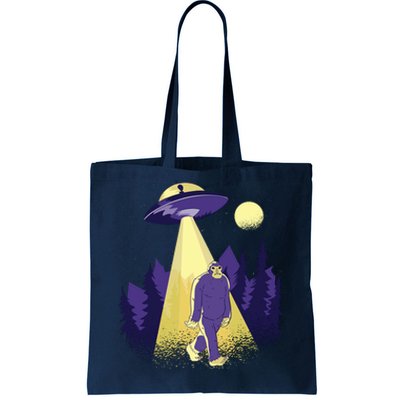 Aliens Kidnapping Bigfoot Tote Bag