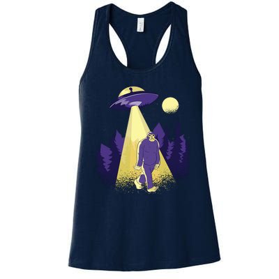 Aliens Kidnapping Bigfoot Women's Racerback Tank