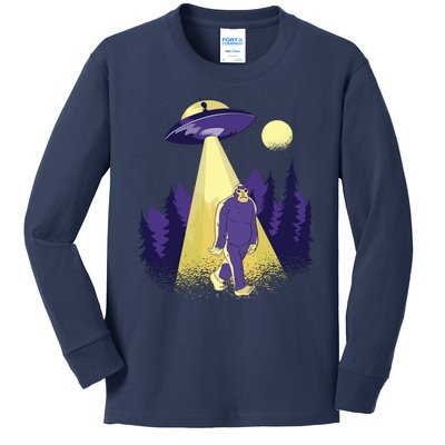 Aliens Kidnapping Bigfoot Kids Long Sleeve Shirt