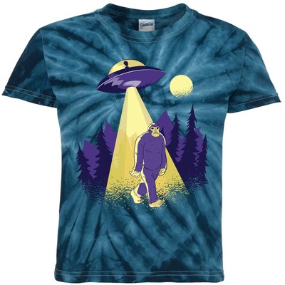 Aliens Kidnapping Bigfoot Kids Tie-Dye T-Shirt