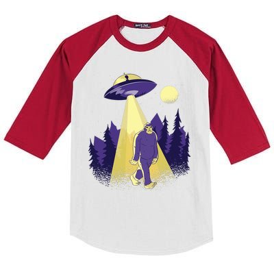 Aliens Kidnapping Bigfoot Kids Colorblock Raglan Jersey