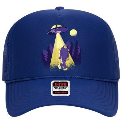 Aliens Kidnapping Bigfoot High Crown Mesh Back Trucker Hat