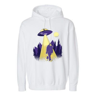 Aliens Kidnapping Bigfoot Garment-Dyed Fleece Hoodie