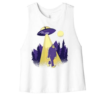 Aliens Kidnapping Bigfoot Women's Racerback Cropped Tank