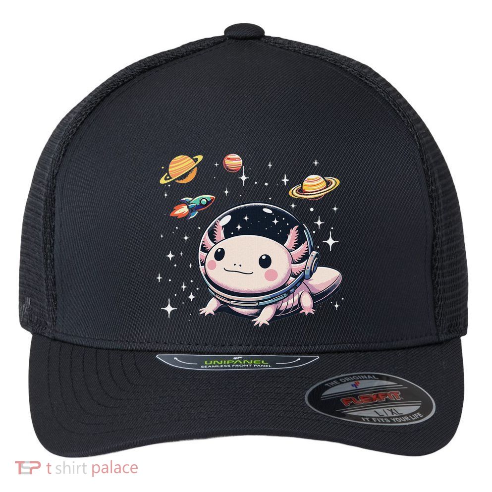 Axolotl Kawaii Cute Axolotls Astronaut Planets Space Flexfit Unipanel Trucker Cap