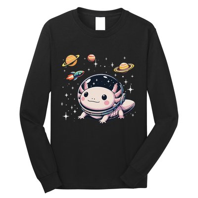 Axolotl Kawaii Cute Axolotls Astronaut Planets Space Long Sleeve Shirt