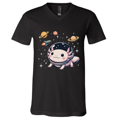 Axolotl Kawaii Cute Axolotls Astronaut Planets Space V-Neck T-Shirt