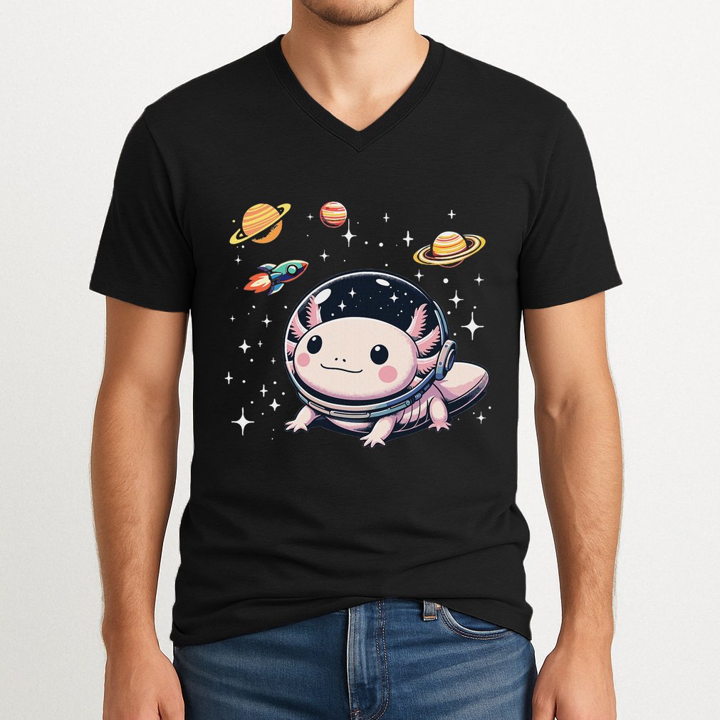 Axolotl Kawaii Cute Axolotls Astronaut Planets Space V-Neck T-Shirt