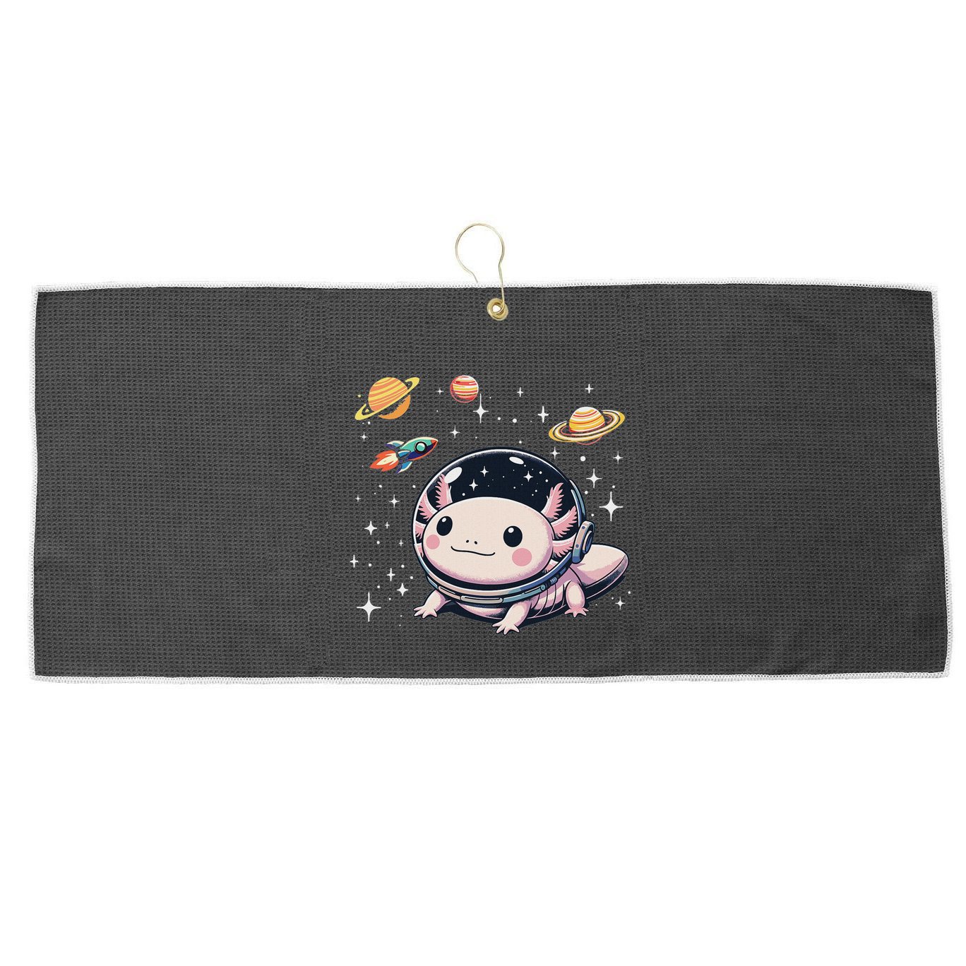 Axolotl Kawaii Cute Axolotls Astronaut Planets Space Large Microfiber Waffle Golf Towel