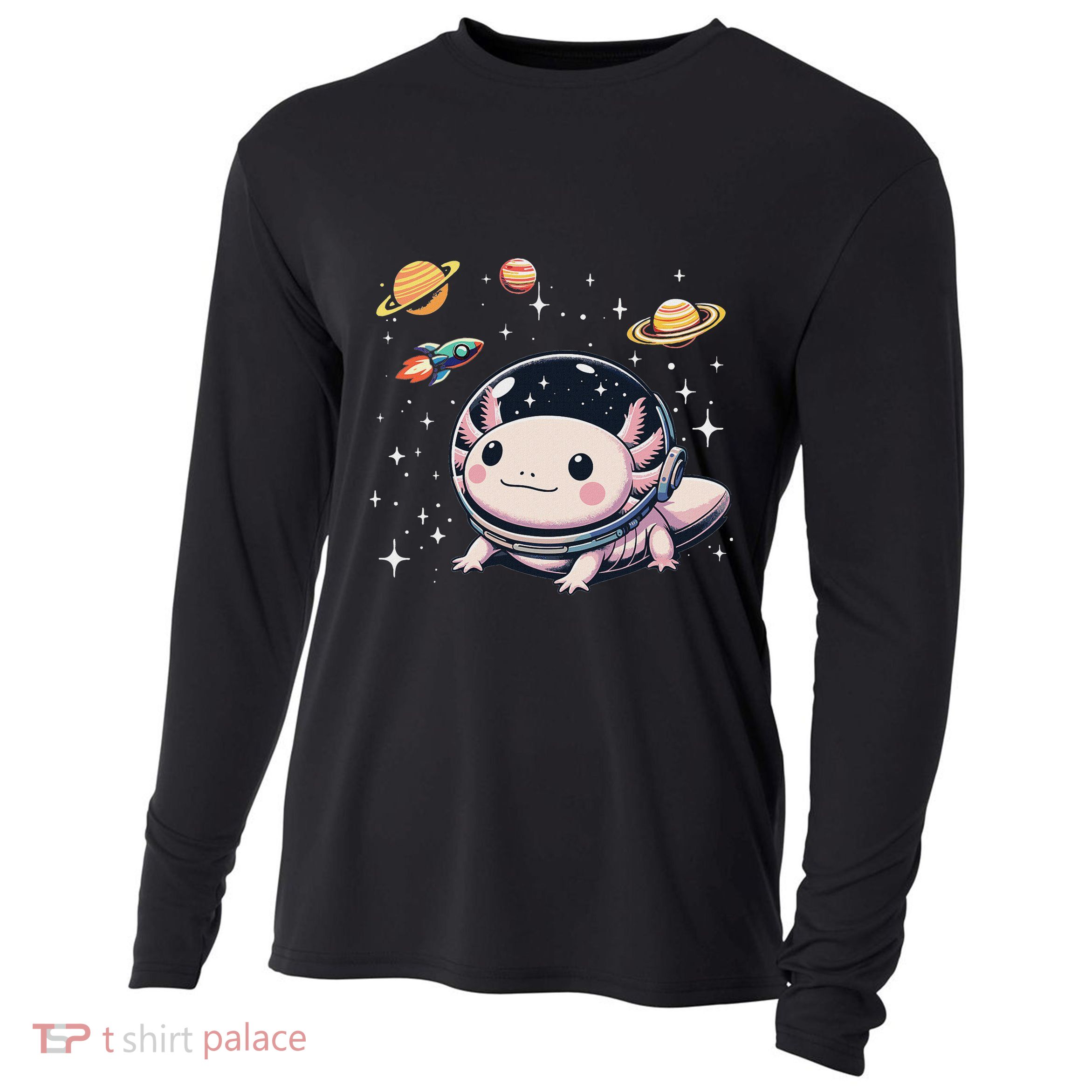Axolotl Kawaii Cute Axolotls Astronaut Planets Space Cooling Performance Long Sleeve Crew