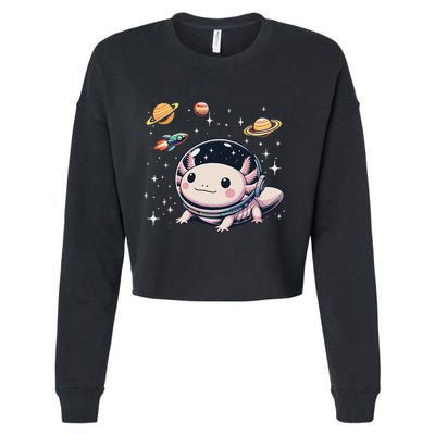 Axolotl Kawaii Cute Axolotls Astronaut Planets Space Cropped Pullover Crew
