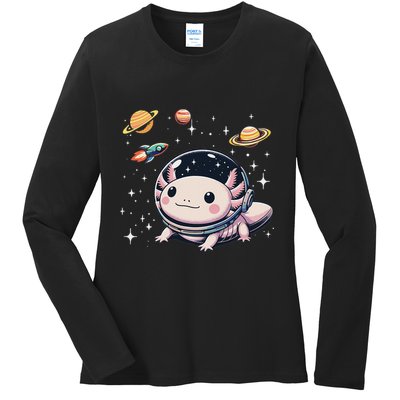 Axolotl Kawaii Cute Axolotls Astronaut Planets Space Ladies Long Sleeve Shirt