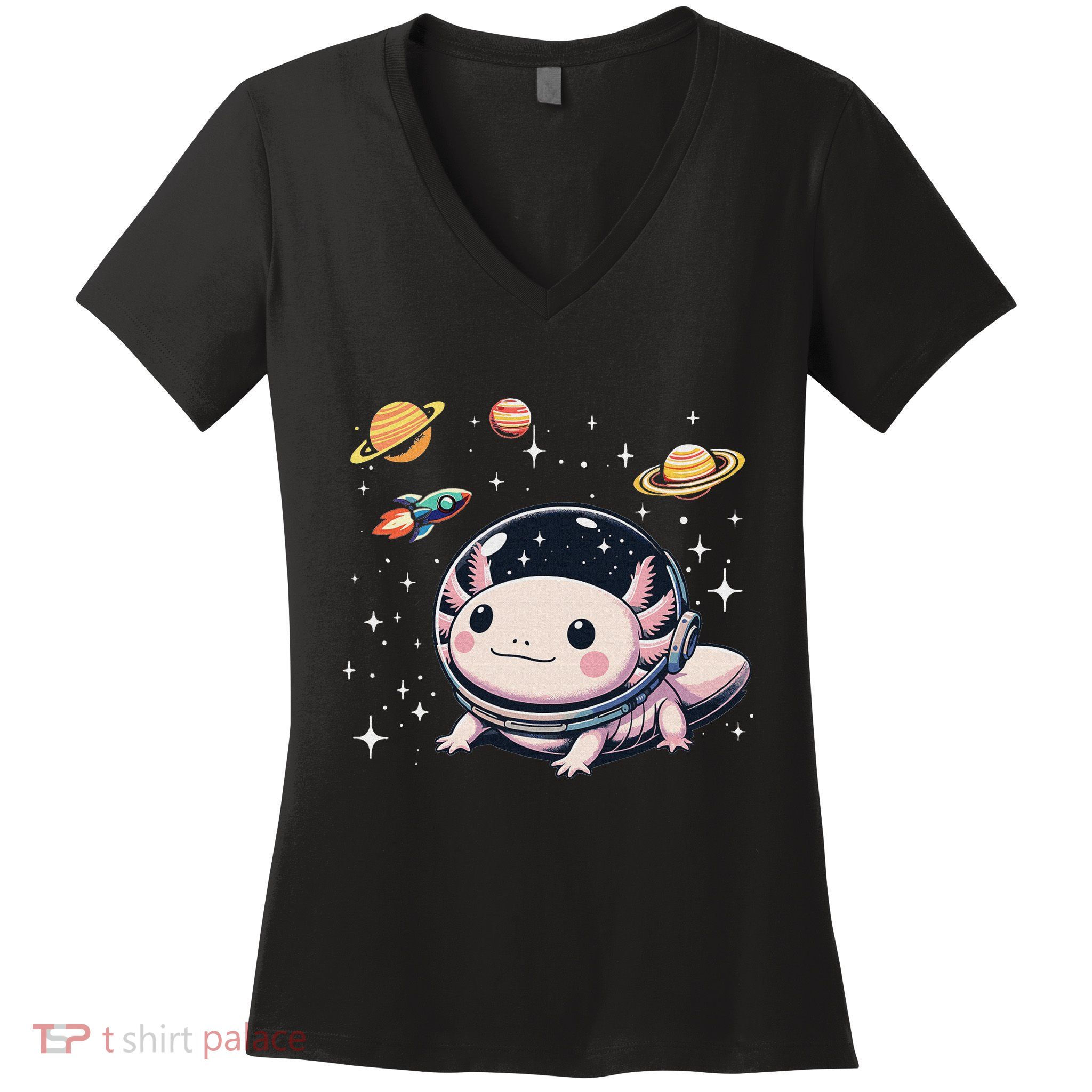 Axolotl Kawaii Cute Axolotls Astronaut Planets Space Women's V-Neck T-Shirt