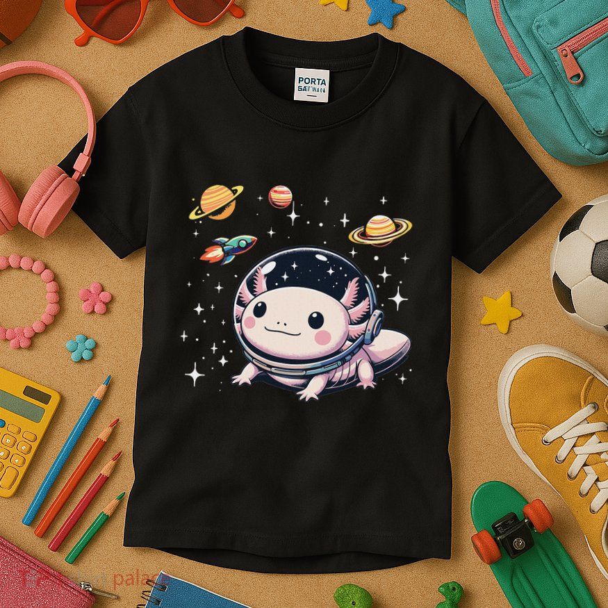 Axolotl Kawaii Cute Axolotls Astronaut Planets Space Kids T-Shirt