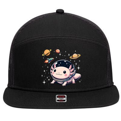 Axolotl Kawaii Cute Axolotls Astronaut Planets Space 7 Panel Mesh Trucker Snapback Hat