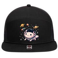 Axolotl Kawaii Cute Axolotls Astronaut Planets Space 7 Panel Mesh Trucker Snapback Hat