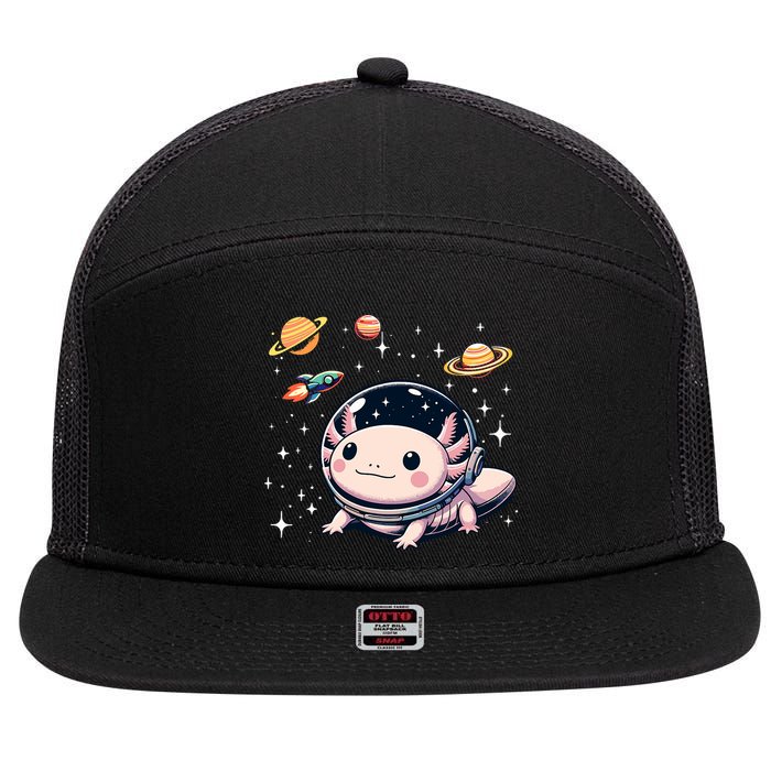 Axolotl Kawaii Cute Axolotls Astronaut Planets Space 7 Panel Mesh Trucker Snapback Hat