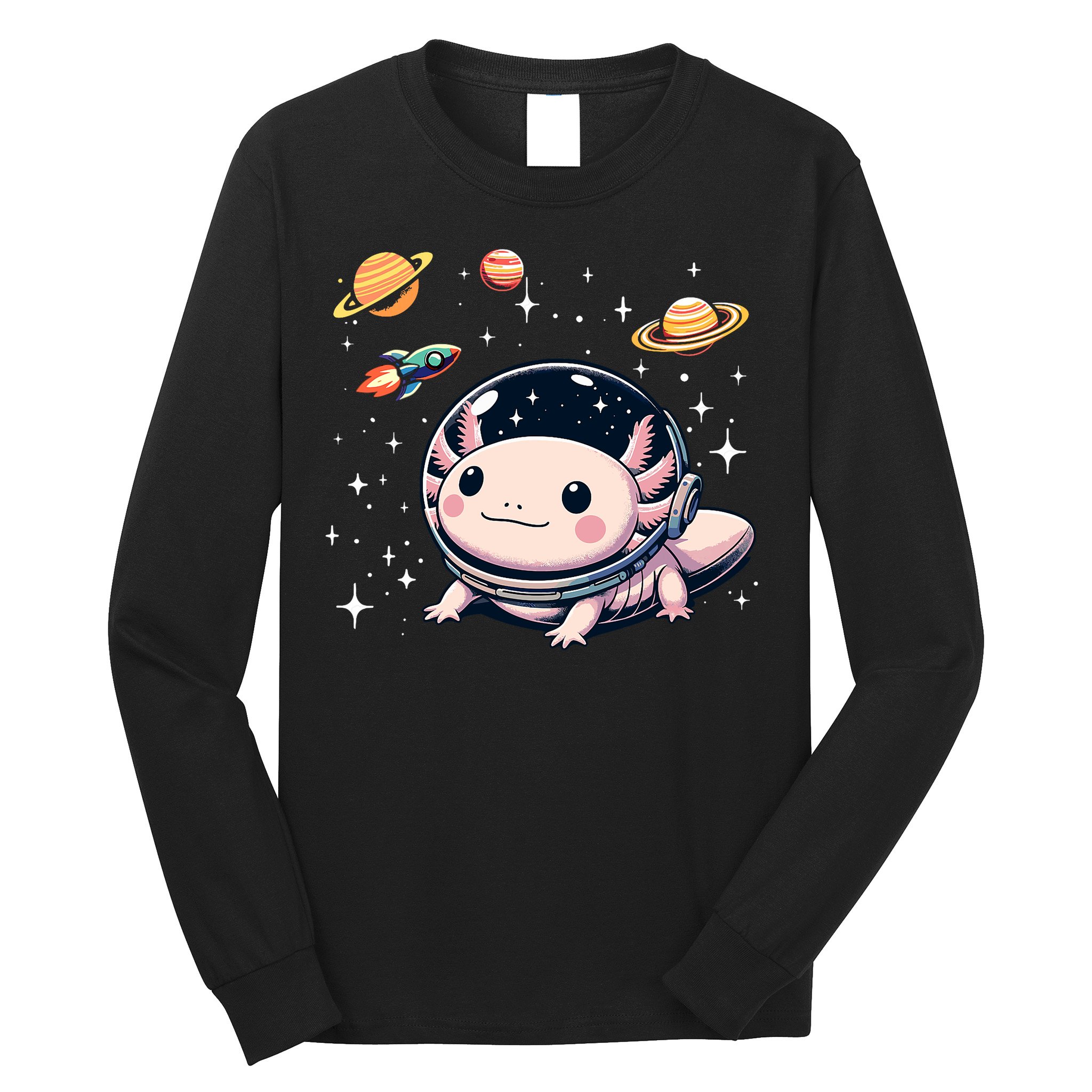 Axolotl Kawaii Cute Axolotls Astronaut Planets Space Long Sleeve Shirt