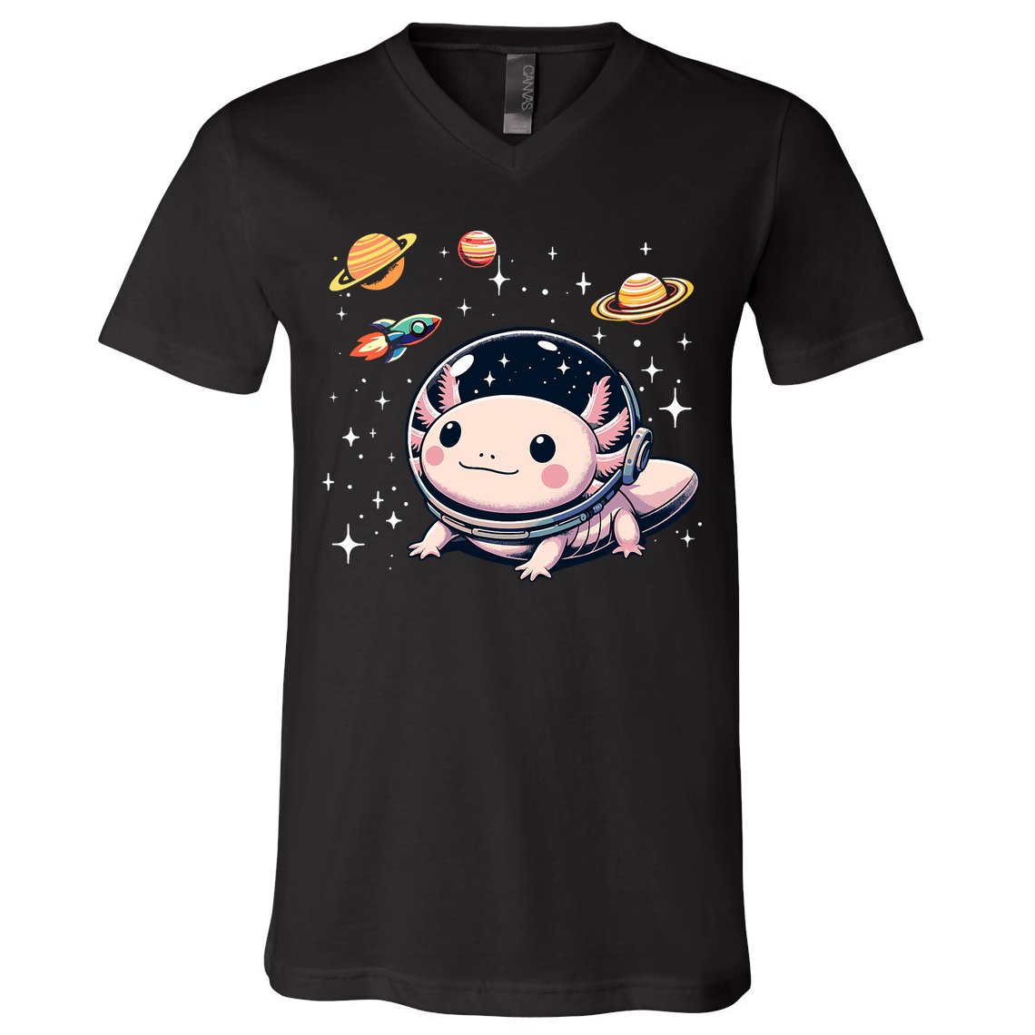 Axolotl Kawaii Cute Axolotls Astronaut Planets Space V-Neck T-Shirt