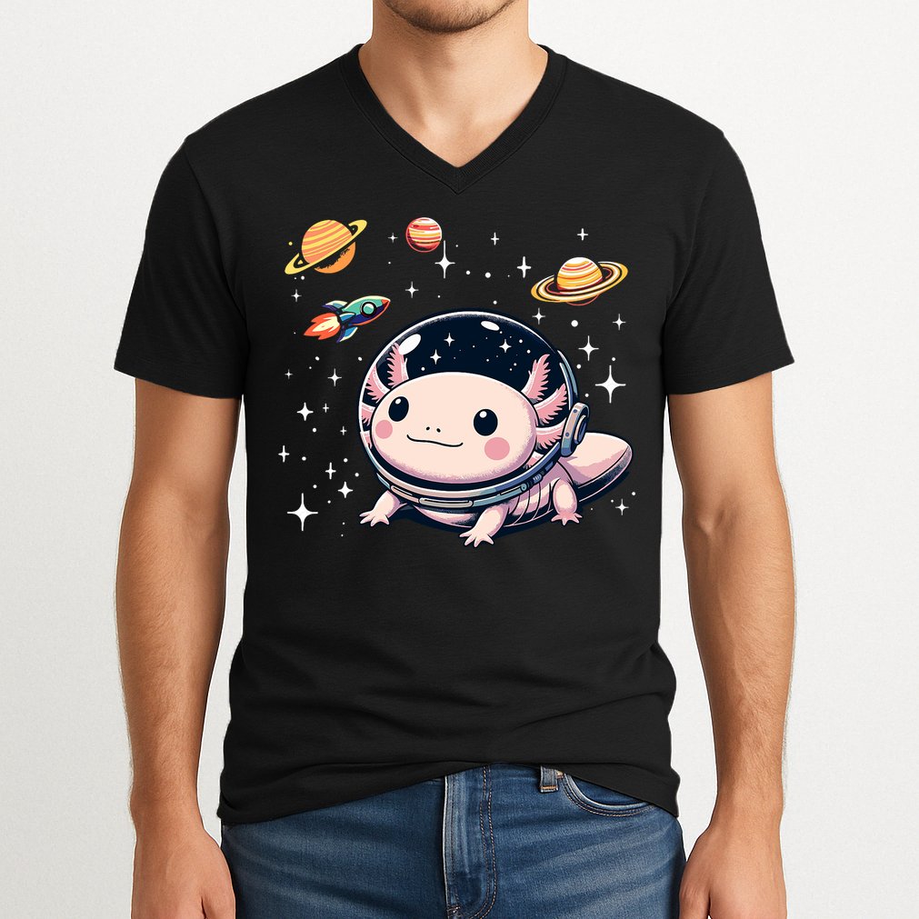 Axolotl Kawaii Cute Axolotls Astronaut Planets Space V-Neck T-Shirt