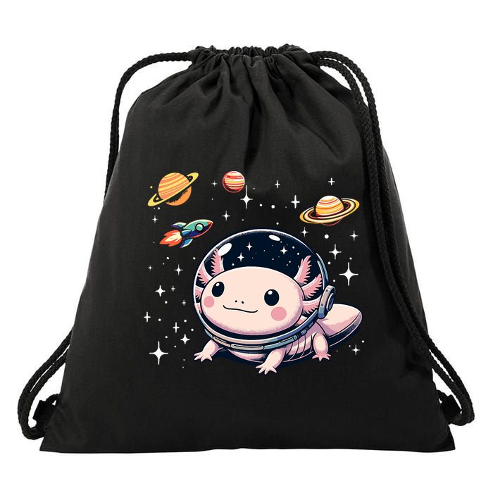 Axolotl Kawaii Cute Axolotls Astronaut Planets Space Drawstring Bag