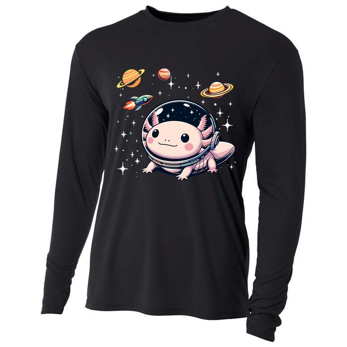 Axolotl Kawaii Cute Axolotls Astronaut Planets Space Cooling Performance Long Sleeve Crew