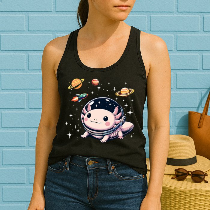 Axolotl Kawaii Cute Axolotls Astronaut Planets Space Womens Tank Top