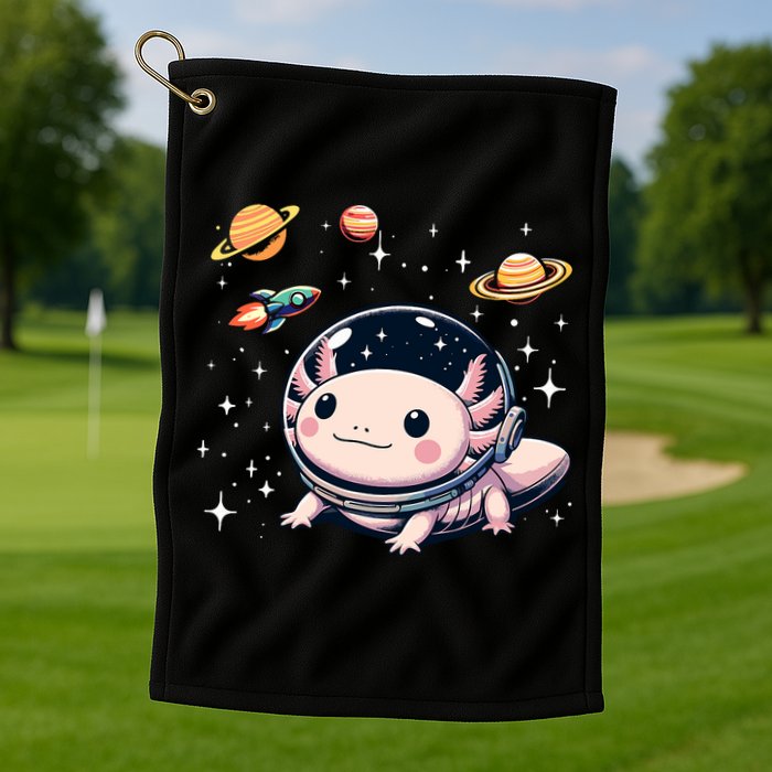 Axolotl Kawaii Cute Axolotls Astronaut Planets Space Golf Towel