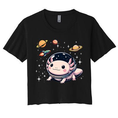 Axolotl Kawaii Cute Axolotls Astronaut Planets Space Women's Crop Top Tee