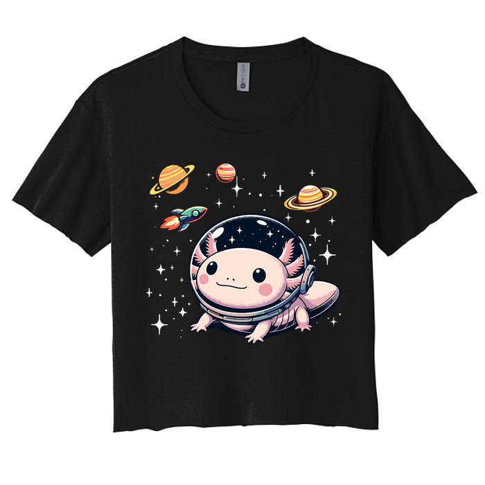 Axolotl Kawaii Cute Axolotls Astronaut Planets Space Women's Crop Top Tee