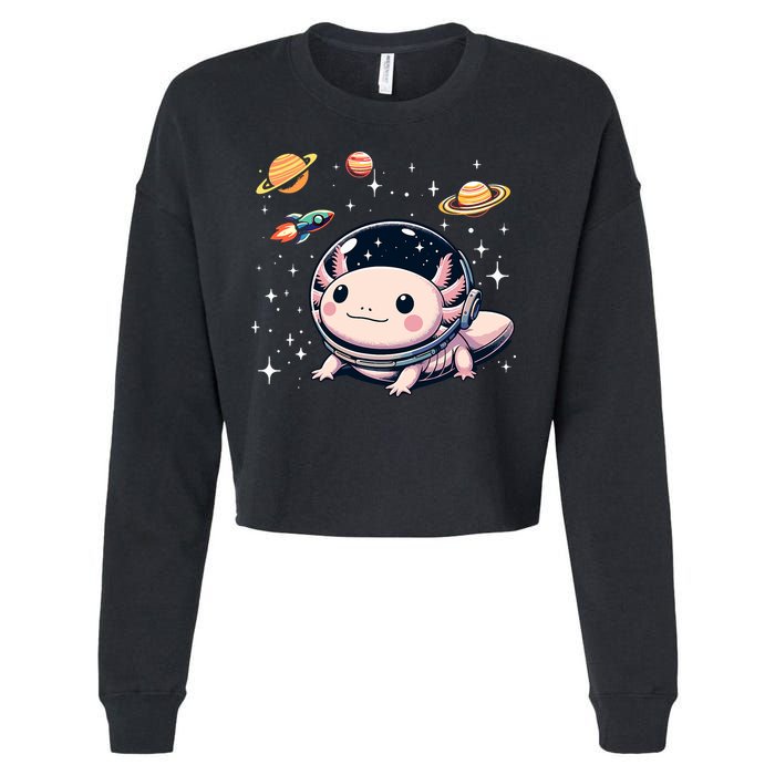 Axolotl Kawaii Cute Axolotls Astronaut Planets Space Cropped Pullover Crew