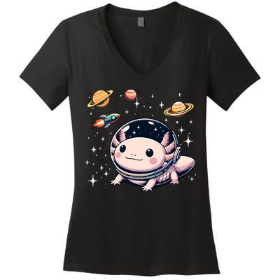 Axolotl Kawaii Cute Axolotls Astronaut Planets Space Women's V-Neck T-Shirt