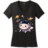 Axolotl Kawaii Cute Axolotls Astronaut Planets Space Women's V-Neck T-Shirt