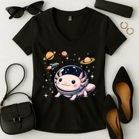 Axolotl Kawaii Cute Axolotls Astronaut Planets Space Women's V-Neck T-Shirt