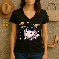 Axolotl Kawaii Cute Axolotls Astronaut Planets Space Women's V-Neck T-Shirt
