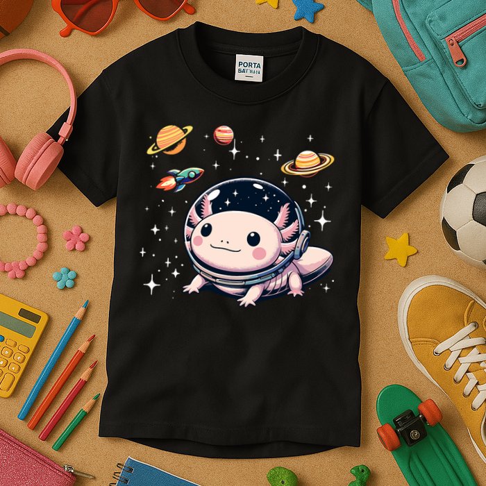 Axolotl Kawaii Cute Axolotls Astronaut Planets Space Kids T-Shirt