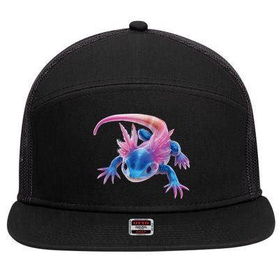 Axolotl Kawaii Cute Graphic 7 Panel Mesh Trucker Snapback Hat