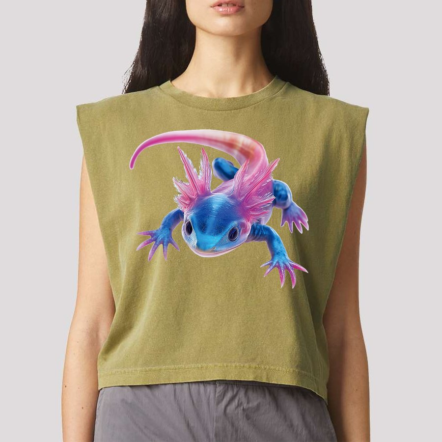 Axolotl Kawaii Cute Graphic Garment-Dyed Women's Muscle Tee
