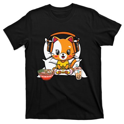 Anime Kawaii Cats Ra Cat Boba Bubble Tea Cat Video Gamer T-Shirt