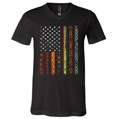 African Kente Cloth Shirts American Flag V-Neck T-Shirt